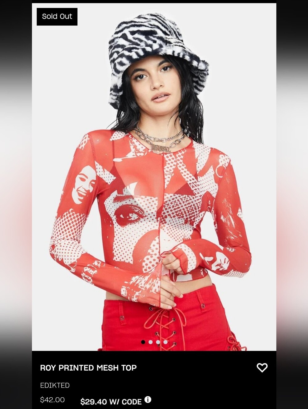 Edikted Roy Y2K Printed Mesh Top, S